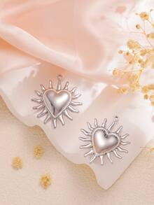 3pcs Titanium Steel Vacuum Electroplated Vintage Heart And Sun Shaped Pendant, Suitable For Handmade DIY Pendants, Earrings, Bracelets, And Jewelry Accessories - Multicolor - View 3