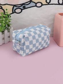 1 件格纹铅笔盒，返校，学校用品，铅笔袋，书包 - 棕色 - 查看 20