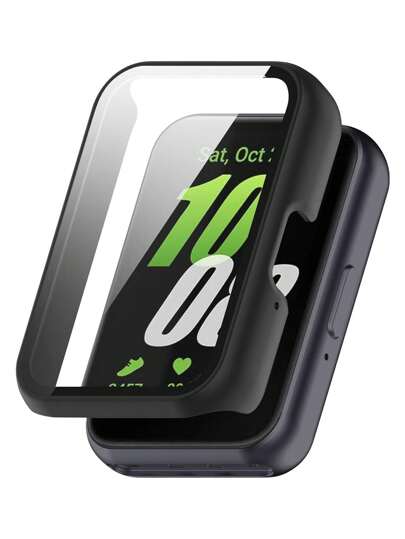 Carcasa de reloj + Película de vidrio de pantalla compatible con Samsung Galaxy Fit 3 para hombres y mujeres. Carcasa dura de PC anti-caídas y anti-arañazos compatible con protector de pantalla de vidrio templado HD. Protección trasera de la muñeca contra daños.