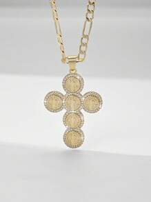 1 pieza Collar colgante con cruz de Jesús de 14K color oro, estilo europeo y americano, hipoalergénico, con relieve en capas e incrustación de cobre y circonita, adecuado como regalo para madres, San Valentín, parejas, amigos, cristianos, para uso diario, festivales y oración