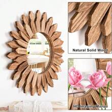 1 Stück Spiegel im böhmischen Sonnenblumen-Stil mit 1 Stück rundem Holzrahmen, Retro-Stil Wandspiegel für Eingangsbereich, Schlafzimmer oder Wohnzimmer, böhmische Heimdekoration