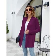 Newchoice Womens Casual Lightweight Long Sleeve Cardigan Soft Drape Open Front Fall Dusters (S-3XL) - Dark Purple Red - View 4