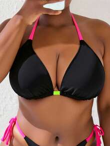 Slaydiva Summer Beach Plus Halter Triangle Black Bikini Top