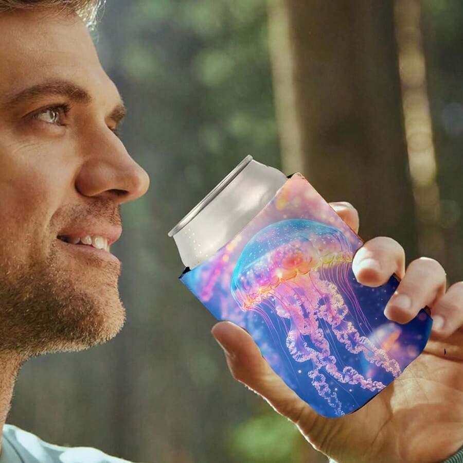 1 pieza Funda para latas - Enfriador plegable de neopreno para latas, perfecto para cerveza, bebidas energéticas y artículos esenciales para vacaciones de verano - Multicolor - Ver 1