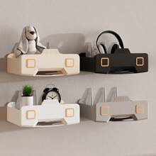 1pc Multifunctional WiFi Router Storage Box, Large Capacity With Multi-Port Ventilation Design, Plastic Material Organizer Shelf With Adhesive Strip And Fixing Screws, Available In Multiple Colors, Robot-Shaped Design Details, Suitable For Storing Router, Small Items, Wall-Mounted Organization