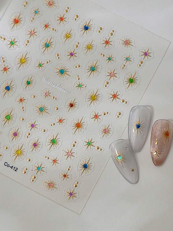 1 Pc 5D Gold Stamped Mini Starburst Design Nails Art Stickers DIY Adhesive Sliders Nail Polish Manicure Sticker Decals