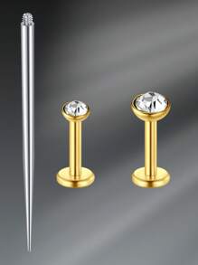 CIZME 16G Lip Rings Studs Flat Back Studs Labret Studs Stainless Steel Internal Threaded CZ 6/8mm Lip Studs Lip Piercing Jewelry Earrings Studs Cartilage Helix Piercing Silver Gold Steel Labret Piercing Jewelry For Women Men