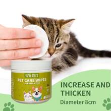 Pet Eye & Ear Wipes Extra-Large And Thickened (8cm In Diameter), Suitable For Cats And Dogs, Making Cleaning And Usage Easier. Gently Removes Tear Stains For Cats And Dogs-An Essential For Pet Eye Care. Ideal For Cleansing Your Pet's Face, Eyes, Ears, Paws, And Bottom.