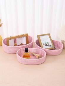 Oval Storage Basket, Solid Color Simple Style, Suitable For Living Room Desktop, Snacks, Fruits, Toy Storage, Entrance, Bathroom, Home Decoration, Can Store Cosmetics, Perfume, Glasses, Sunglasses, Photo Frames, Holiday Gift Basket (3 Pieces = S + M + L) Can Be Used As Valentine's Day Gifts - Beige - View 2