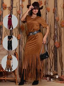 ANA CASTELA COUNTRY SUEDE RODEIO FRINGE DRESS P TO GG - Rust Brown - View 2