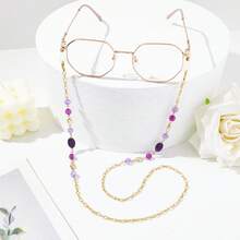 1pc Crystal Rock Beaded Metal Eyeglasses Chain - Purple - View 3