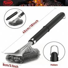 1pc BBQ Grill Cleaning Brush, Heat Resistant Steel Wire Brush, BBQ Grate Degreasing Tool With Detachable Replacement Brush Head, Barbecue Cleaning Tool, Splash-Proof Oven Cleaning Brush