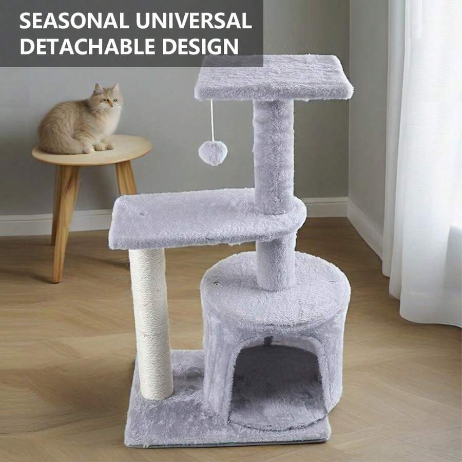 Cat Tree Cat Climbing Frame Scratch Post Spacious Space Multi Layer Cat Tower Toy Supplies With Hanging Plush Balls