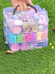 Hộp đựng đồ lưu trữ 3 tầng có thể xếp chồng di động với 18 ngăn có thể điều chỉnh, nắp và tay cầm có thể tháo rời - Hộp nhựa trong suốt dùng cho phòng tắm, phòng ngủ, nhà bếp, văn phòng, du lịch, cắm trại, phòng trẻ em, vườn, ký túc xá, bàn trang điểm, đồ thủ công, đồ chơi, đồ trang điểm, đồ dùng may vá (Tiết kiệm không gian) dành cho phụ nữ, đồ dùng du lịch thiết yếu, quà tặng khi trở lại trường - Nhiều màu - Xem 1