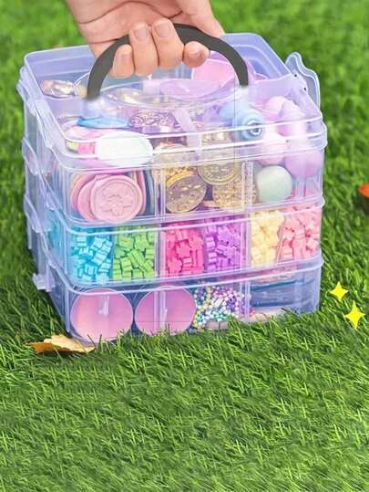 Organizador apilable portátil de 3 niveles con 18 compartimentos ajustables, tapa extraíble y asa - Caja de plástico transparente para baño, dormitorio, cocina, oficina, viaje, camping, guardería, jardín, dormitorio, tocador, manualidades, juguetes, maquillaje, joyería, suministros de costura (ahorro de espacio) Para organizador de almacenamiento de mujeres Artículos esenciales de viaje Regalo de vuelta a la escuela