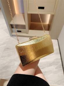 1pc Asymmetrical Shaped Luxury Evening Bag, Romantic Wedding Clutch, Formal Party Handbag With Chain Strap, Bridal Purse For Spring/Summer Formal Gowns - Gold - View 7