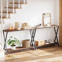Narrow Console Table, Small Entryway Table, 2-Tier Display Table With Shelves, Sofa Table With Metal And MDF Behind The Coffee Table For The Living Room, 105 X 81 X 30 Cm - 鏽棕色 - 查看 5