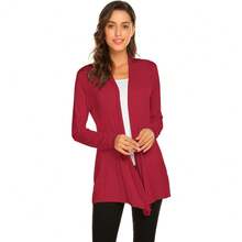 Newchoice Womens Casual Lightweight Long Sleeve Cardigan Soft Drape Open Front Fall Dusters (S-3XL) - Dark Red - View 1