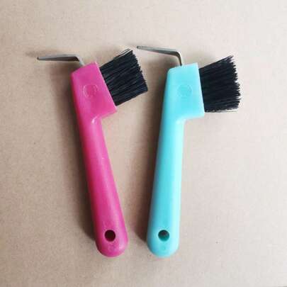 1pc Horse Hoof Hook Brush - Horse Hoof Care Tool, Metal Hoof Cleaner Brush, Random Color Equestrian Supplies