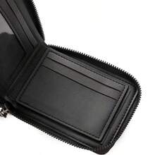 1 件复古男士休闲皮革钱包 - 短款，带多个卡槽和拉链，大容量信用卡夹，深棕色纹理，理想的情人节礼物