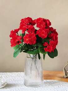 4/2pcs Artificial Shrubs Geraniums Realistic UV Protected Red Pink Begonia Flowers With Green Foliage For Indoor & Outdoor Decor, Perfect For Garden, Porch, Patio, Window Box, And Hanging Planter, Garden Decor , Christmas, Halloween, Thanksgiving, Valentine's,Maintenancefree Plants, Artificial Outdoor Flowers Shrubs