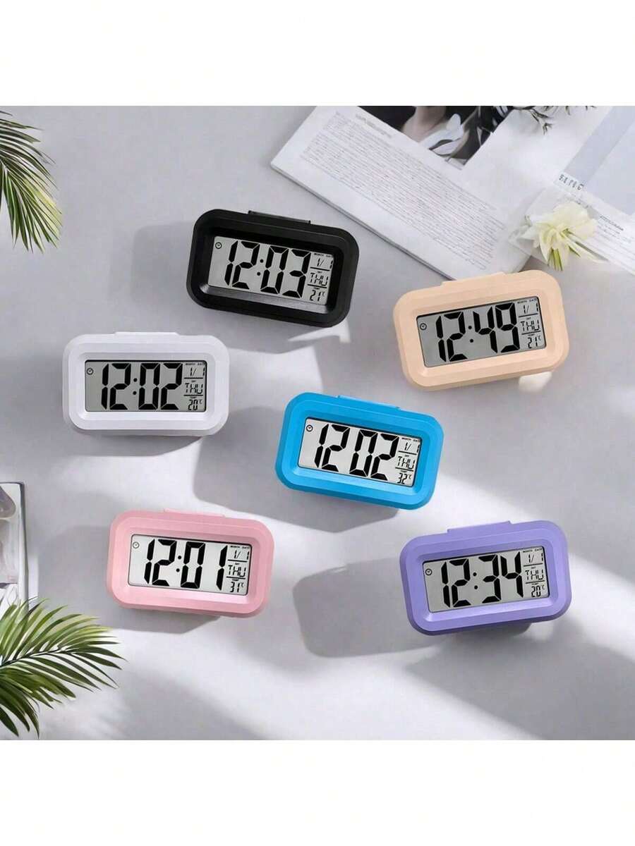 1pc Multifunctional Student Mini Digital Alarm Clock, Desktop LED Backlight Display With Time, Temperature, Calendar, Timer For Kitchen Home Decor Back To School Room Decor School Supplies - Multicolor - View 1