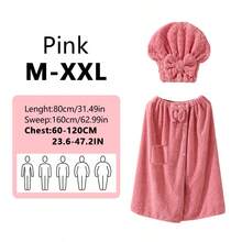 2pcs/Set, Size 80*210 Cm/80*160 Cm, 350 Gsm, Extra Large Bath Robe + Adjustable Princess Bath Cap, Suitable For M-XXXXL, Thick Bath Robe For Home, Travel, Sauna, Spa, Size 32.31*84.65 In/32.31*64.96 In. Essential For Back To School Season - Multicolor - View 16