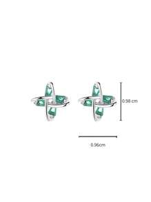1 par de brincos de prata esterlina S925 com esmeralda e turbina eólica, zircônia cúbica sintética incrustada, adequados para uso diário e festas, joia de alta qualidade para presentear mulheres