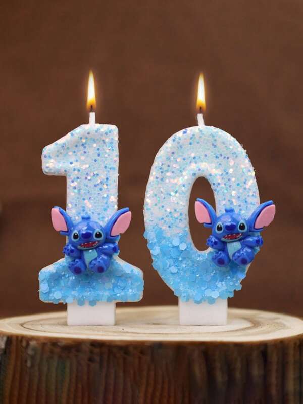 1 Stück Disney Stitch Party Kuchen & Atmosphäre Dekor Set mit 0-9 Zahlenkerzen - Kreative Cartoon Blau/Rosa Thema Kindergeburtstags Geschenk, Kreative unisex Partyzubehör für alle Altersgruppen