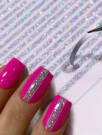 1pc 3D Lines Nail Stickers,1 Sheet 3D Holographic Silvery Rose Golden Metal Stripe Letters Decals Curve Gel Nails Art Sliders Nail Art Stickers,3D Adhesive Striping Tape For Curve Stripe Design Nail Supplies DIY Nail Decoration For Nail Art Home Salon Manicure Decor