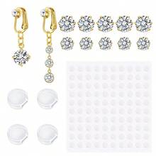 17pcs Clip-On Piercing Jewelry Set, Includes 2 Fake Navel Rings, 4 Clear Silicone Pads, 10 Shiny Zirconia Stones, 1 Sticker, No Piercing Required Navel Clip/Sticker Jewelry, Suitable For Women Daily Wear, Exquisite Gift - Multicolor - View 11