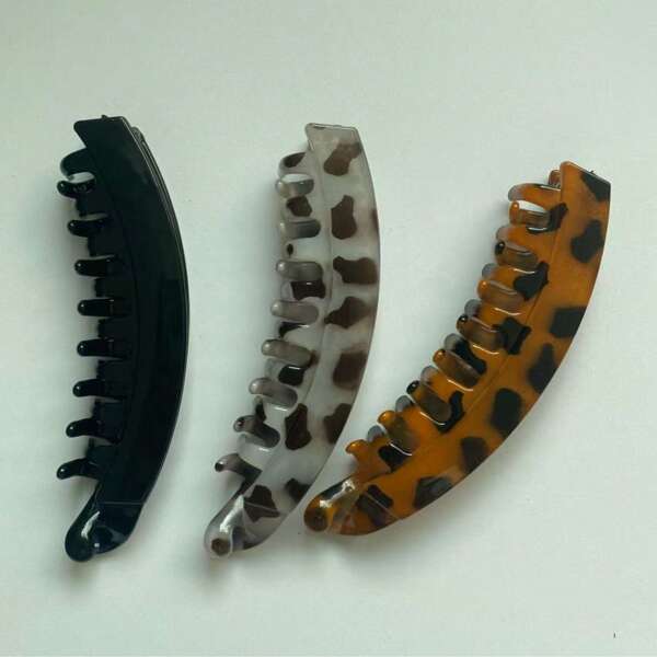 3pcs Leopard Print Brown Banana Hair Claw Clips, Suitable For Thick Hair, Elegant & Chic Style, Versatile For Daily Wear, Travel, Photography, Autumn/Winter Hair Claws Hair Barrettes