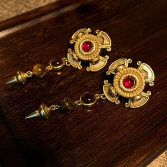 1 Pair Elegant Retro Medieval Fashion Imitation Jade Pendant Earrings, Versatile For Women Daily/Party Wear, Gift For Mother/Wife, Jewelry Accessories