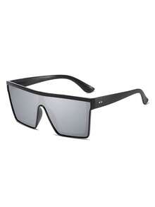 3副男女通用金属方形时尚眼镜，大镜框，时尚百搭，适合夏季防晒、海滩度假、户外运动、聚会、驾驶、钓鱼、骑行、购物和摄影。 - 灰色 - 查看 9