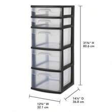 "5-Drawer Storage Tower With Black Frame And Clear Drawers – Space-Saving Organizer Unit"