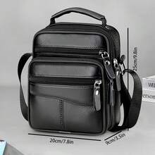 Men Casual Multi-Functional Genuine Leather Adjustable Strap Shoulder Bag, Black - Black - View 2