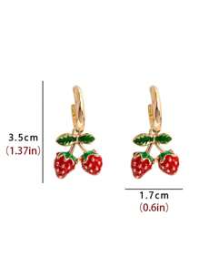 2 pares de aretes tipo botón con diseño de cereza y fresa, accesorios alegres - apropiados para uso diario y fiestas