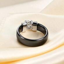 6mm White/Black Ceramic Rings Plus Cubic Zirconia For Women Comfort Fit Engagement Wedding Band Size 5-122025 - Black & Silver - View 7