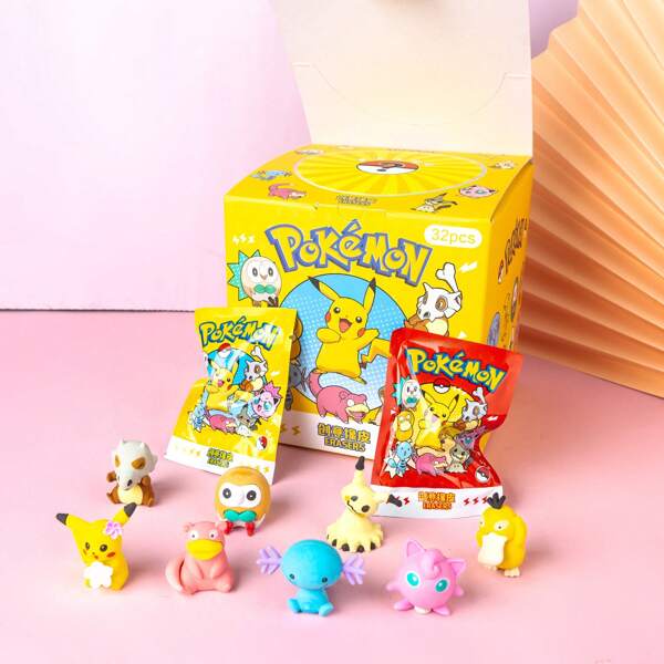 pokemon 5 Packungen/1 Packung Pokémon, Pikachu, Pokémon kreative 3D Radiergummis, Blindtüte/Box, Comic-Radiergummis als Geschenke für Kinder zum Schulstart (zufällig versendet, jede Tüte hat verschiedene Überraschungen)
