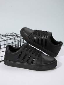 女式新款户外休闲徒步百搭条纹系带圆头黑色运动鞋 - 黑色 - 查看 7