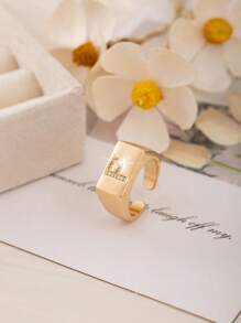 1 Stück modischer minimalistischer Buchstaben 26 Buchstaben quadratischer offener Ring, geeignet für tägliches Dekor-Tragen, kann ein Geschenk für Liebhaber, Freunde, Familie an Geburtstag, Feiertag, Jahrestag sein