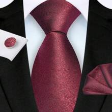3pcs/Set 8cm Width Solid Cracked Pattern Necktie, Handkerchief, Cufflink Men's Tie Set, High Quality Classic Fashion Business Casual Tie Set, Men's Wedding Accessories, Family/Christmas/Father's Day Gift