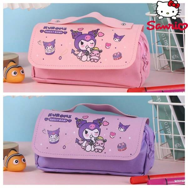 Sanrio Sanrio Pencil Case Stationery Box, With Classic And Cute Cartoon Image Design, Soft Colors, Exquisite Printing Technology, Multifunctional Storage, Double-Layer Zipper, Three-Layer Layered Design, Super Large Capacity, Easy Opening And Closing Of Parent-Child Magic Buckle, Firm Adhesion, Portable Pencil Case, High-Quality Oxford Cloth, The Best Choice For Gift Giving During The School Year, Birthdays, And Holidays.