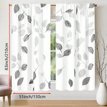 2pcs Elegant Black & White Leaf Pattern Sheer Curtains - Semi-Transparent Polyester Fabric, Rod Pocket Design, Suitable For Living Room, Bedroom, Kitchen, Cafe - Enhances Natural Lighting, Adds Style (Curtain Rods Not Included) - Multicolor - View 9