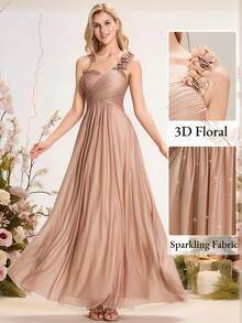 EVERPRETTY 花朵露肩带伴娘礼服，露背设计，优雅礼服，婚礼宾客礼服 - 玫瑰金 - 查看 5