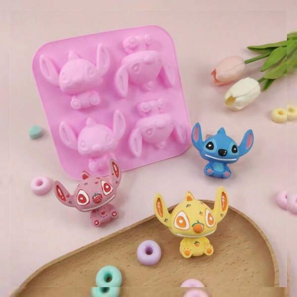 Disney Moldes de silicona con diseños adorables de Stitch, 2 piezas, aptos para fondant, chocolate, galletas, jabón, resina, yeso, artículos de cocina, suministros de hornear y manualidades DIY