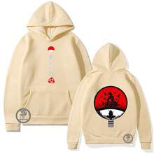 Itachi Anime Sweatshirt Unisex Cartoon Otaku Fashion Cold Weather Blouse With Pocket And Hood Flannel Print Front And Back - màu đen - Xem 9