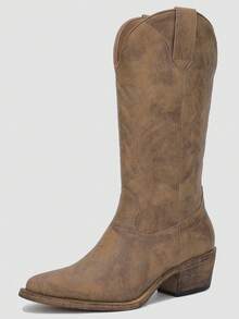 GLOBALWIN Women's Mid Calf Western Cowboy Boots Cowgirl Boots For Women With Floral Embroidery Side Zipper Chunky Heel Fall Boots Halloween Season - 米色 - 查看 4