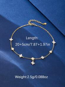SYMFNY 1pc 925 Silver Sweet And Fresh Clover Cubic Zirconia Anklet, Best Accessory For Women Going Out, Beach, And Holiday - Yellow Gold - View 3