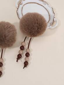 2 件棕色 Pom Pom 女童发夹可爱 Pom Pom 流苏鳄鱼夹幼儿女孩发夹带串珠流苏日常派对装扮发夹儿童发饰